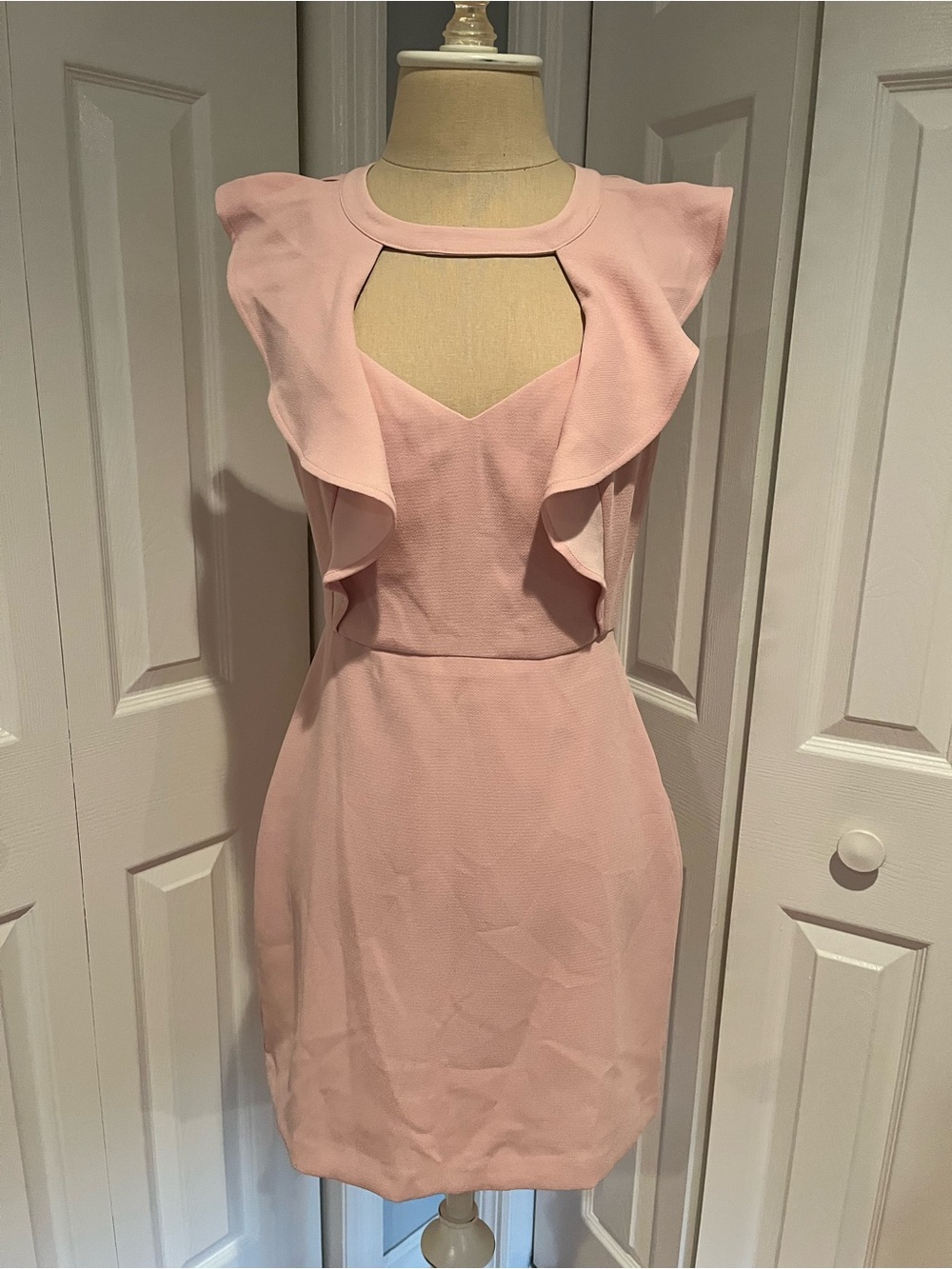 BCBGeneration Soft Pink Ruffle-Detail Mini Dress
